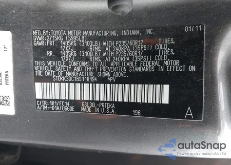 2011 Toyota Sienna Le V6 из США, поврежденный, VIN 5TDKK3DC1BS118194